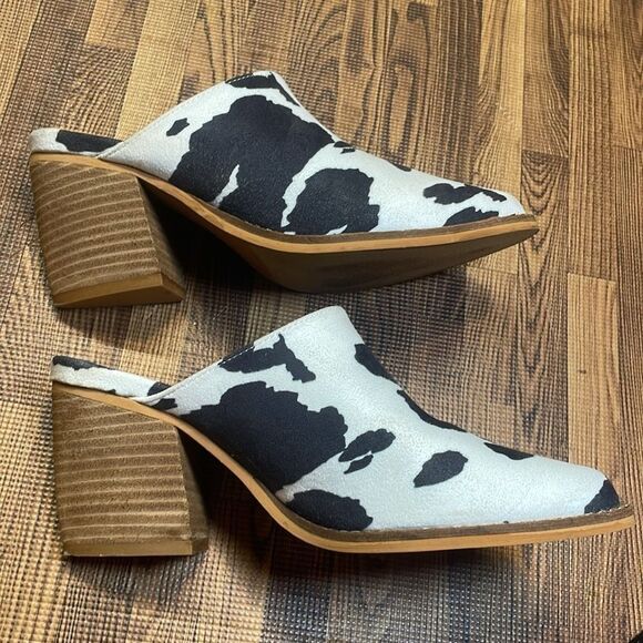 Arider Girl woman’s cow print black/white casual block heeled mules. Size 5.5. - Picture 6 of 11